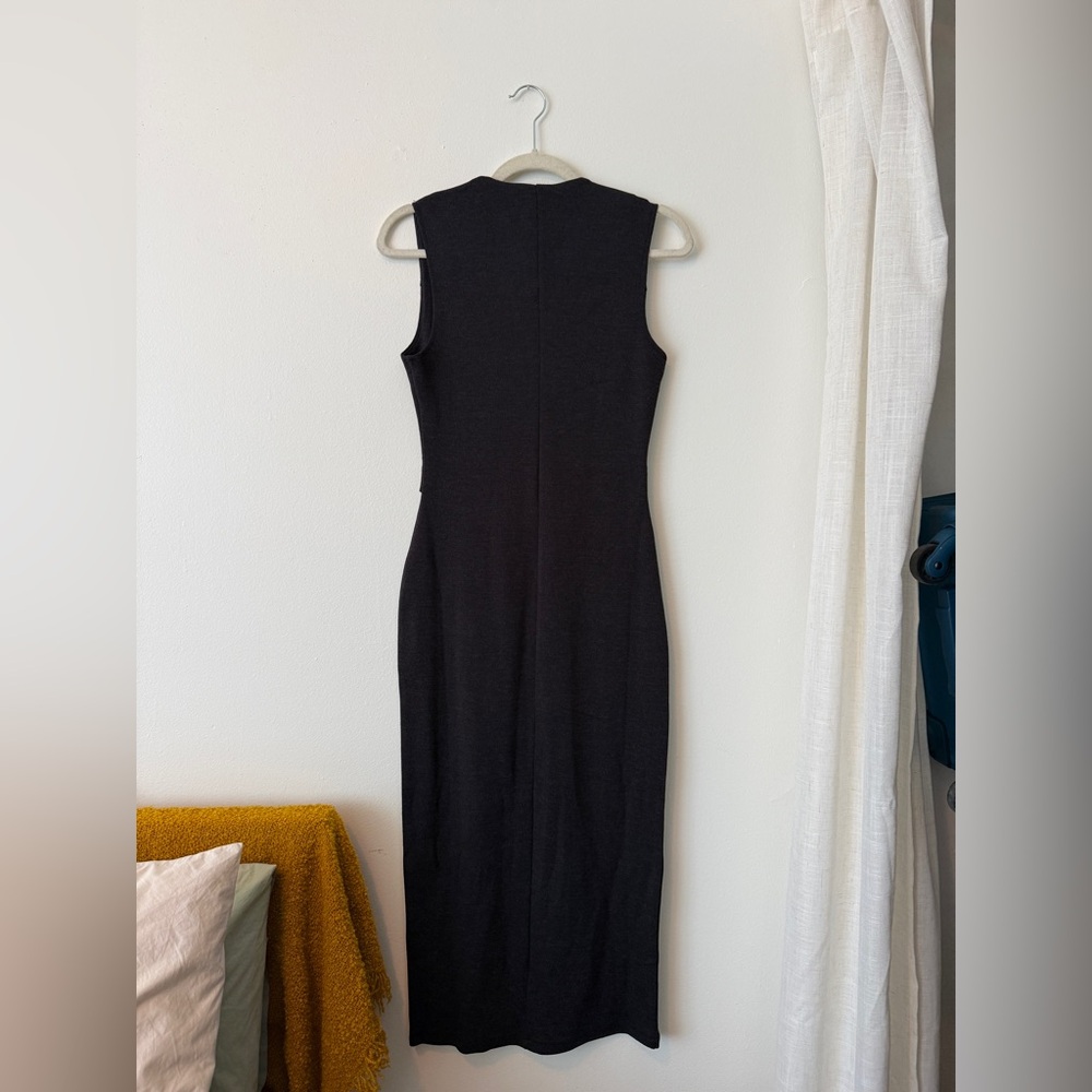Zara Charcoal Gray Sleeveless Midi Dress with Buttoned Vest - Picture 3 of 6